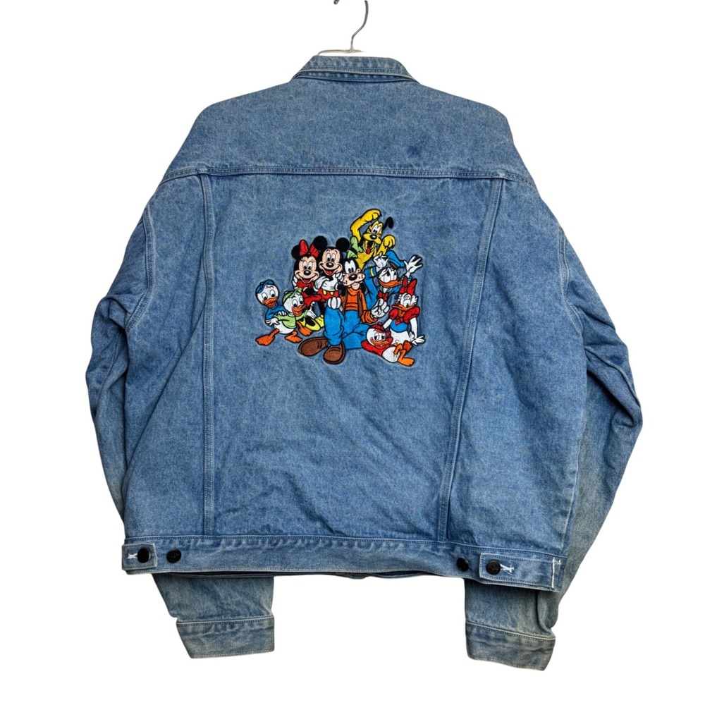 Disney Store Denim Jacket Mens Large Blue y2k Mickey Mouse Friends Embroidered